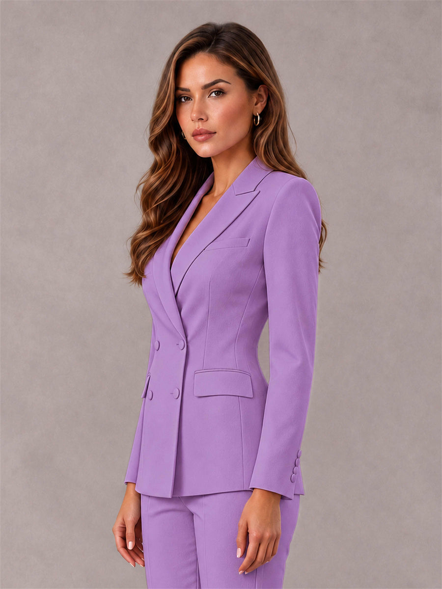 Lilac Notch Lapel Double Breasted Women's Blazer