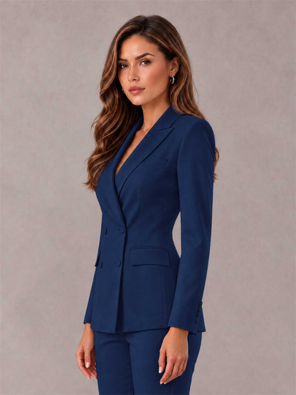 Navy Blue Notch Lapel Double Breasted Women's Blazer