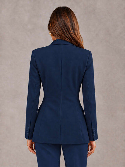 Navy Blue Notch Lapel Double Breasted Women's Blazer
