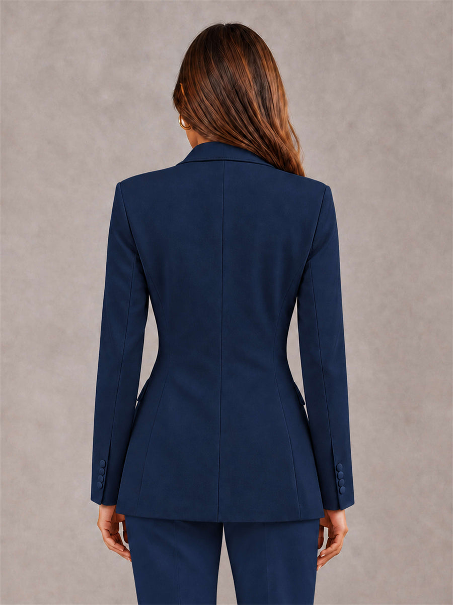 Navy Blue Notch Lapel Double Breasted Women's Blazer