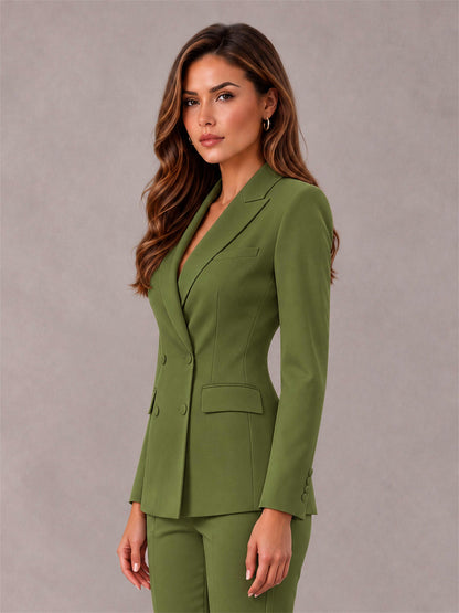 Olive Green Notch Lapel Double Breasted Women's Blazer