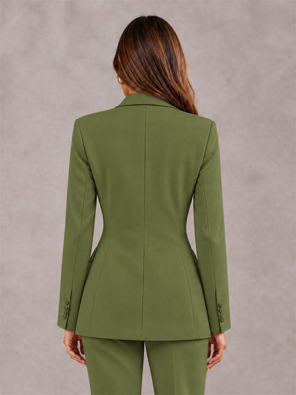 Olive Green Notch Lapel Double Breasted Women's Blazer