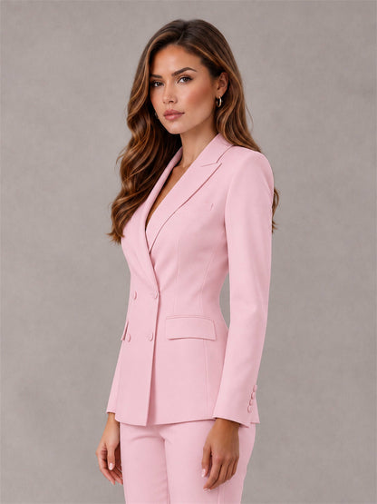 Pink Notch Lapel Double Breasted Women's Blazer