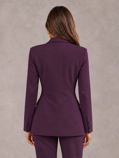 Plum Notch Lapel Double Breasted Women's Blazer