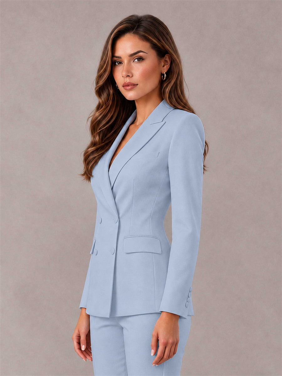 Powder Blue Notch Lapel Double Breasted Women's Blazer