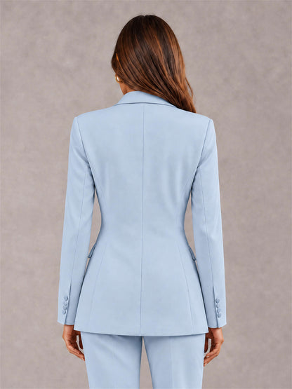 Powder Blue Notch Lapel Double Breasted Women's Blazer