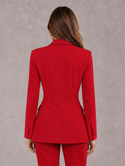 Red Notch Lapel Double Breasted Women's Blazer