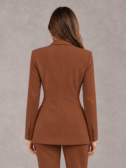 Rust Notch Lapel Double Breasted Women's Blazer