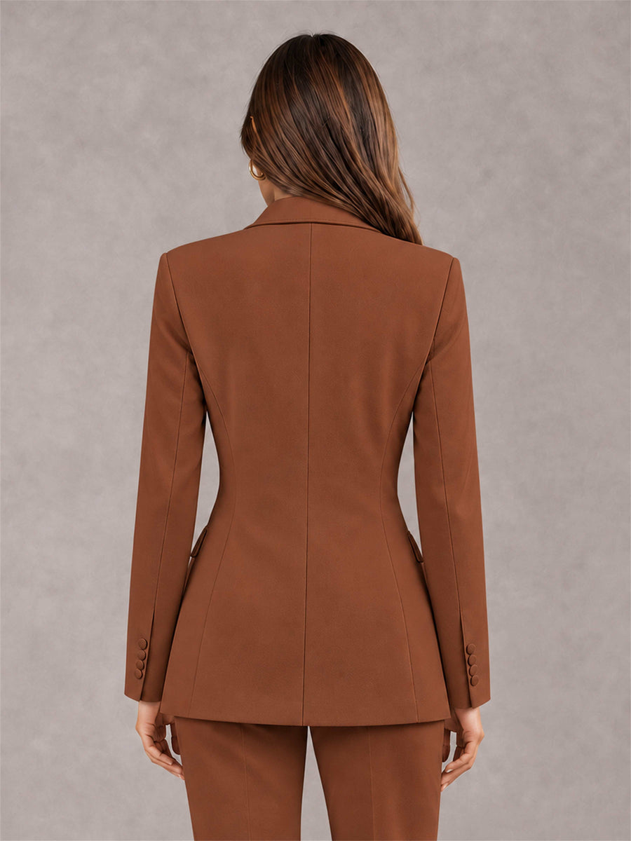 Rust Notch Lapel Double Breasted Women's Blazer