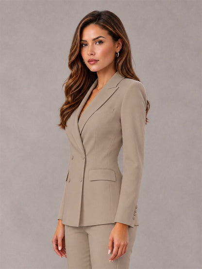 Taupe Notch Lapel Double Breasted Women's Blazer