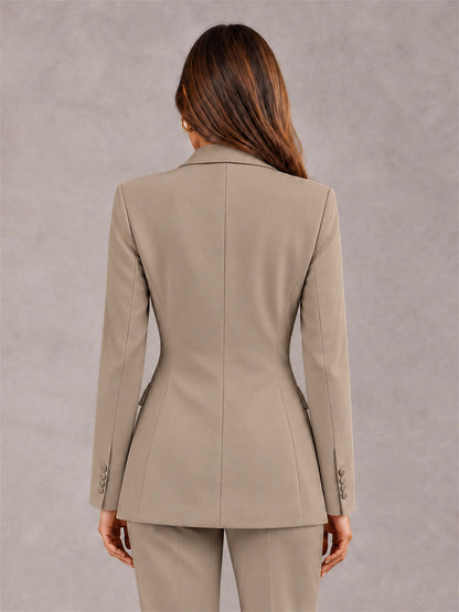 Taupe Notch Lapel Double Breasted Women's Blazer