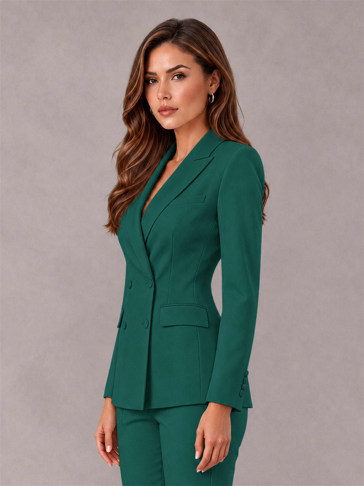 Teal Notch Lapel Double Breasted Women's Blazer