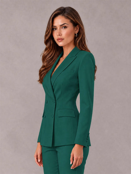 Teal Notch Lapel Double Breasted Women's Blazer