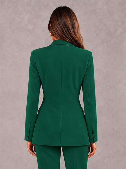 Teal Notch Lapel Double Breasted Women's Blazer