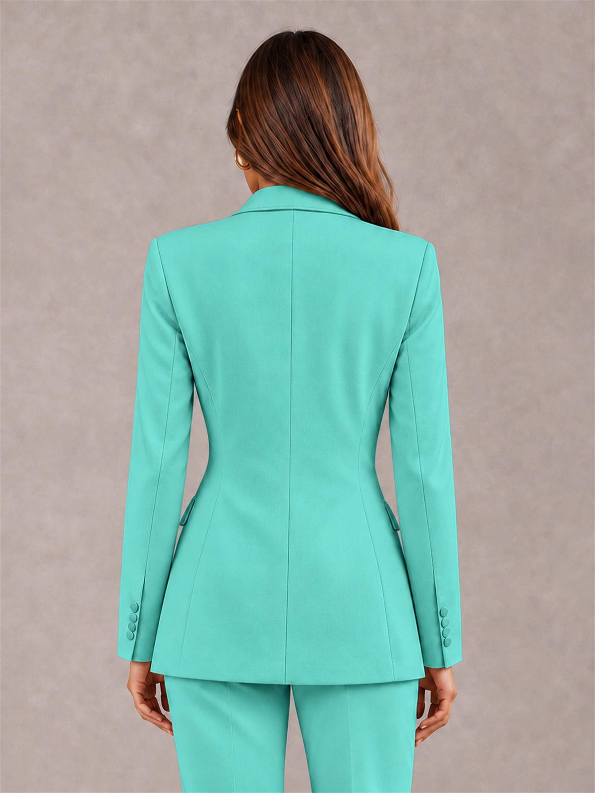 Turquoise Notch Lapel Double Breasted Women's Blazer