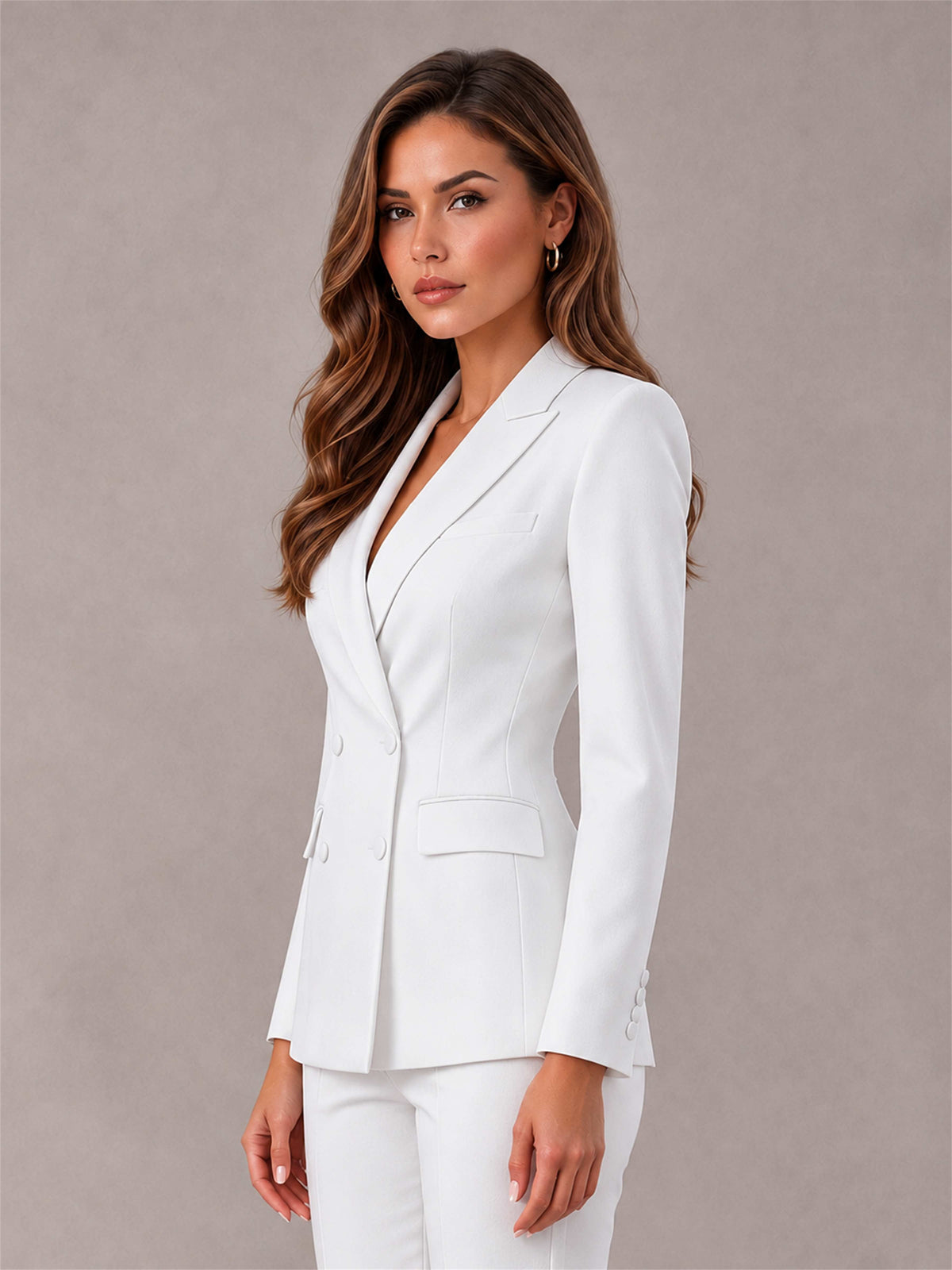 White Notch Lapel Double Breasted Women's Blazer