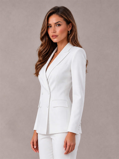 White Notch Lapel Double Breasted Women's Blazer
