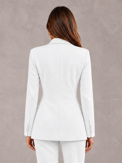 White Notch Lapel Double Breasted Women's Blazer