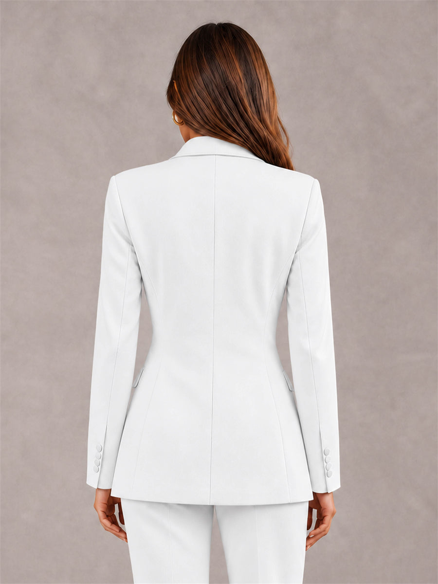 White Notch Lapel Double Breasted Women's Blazer