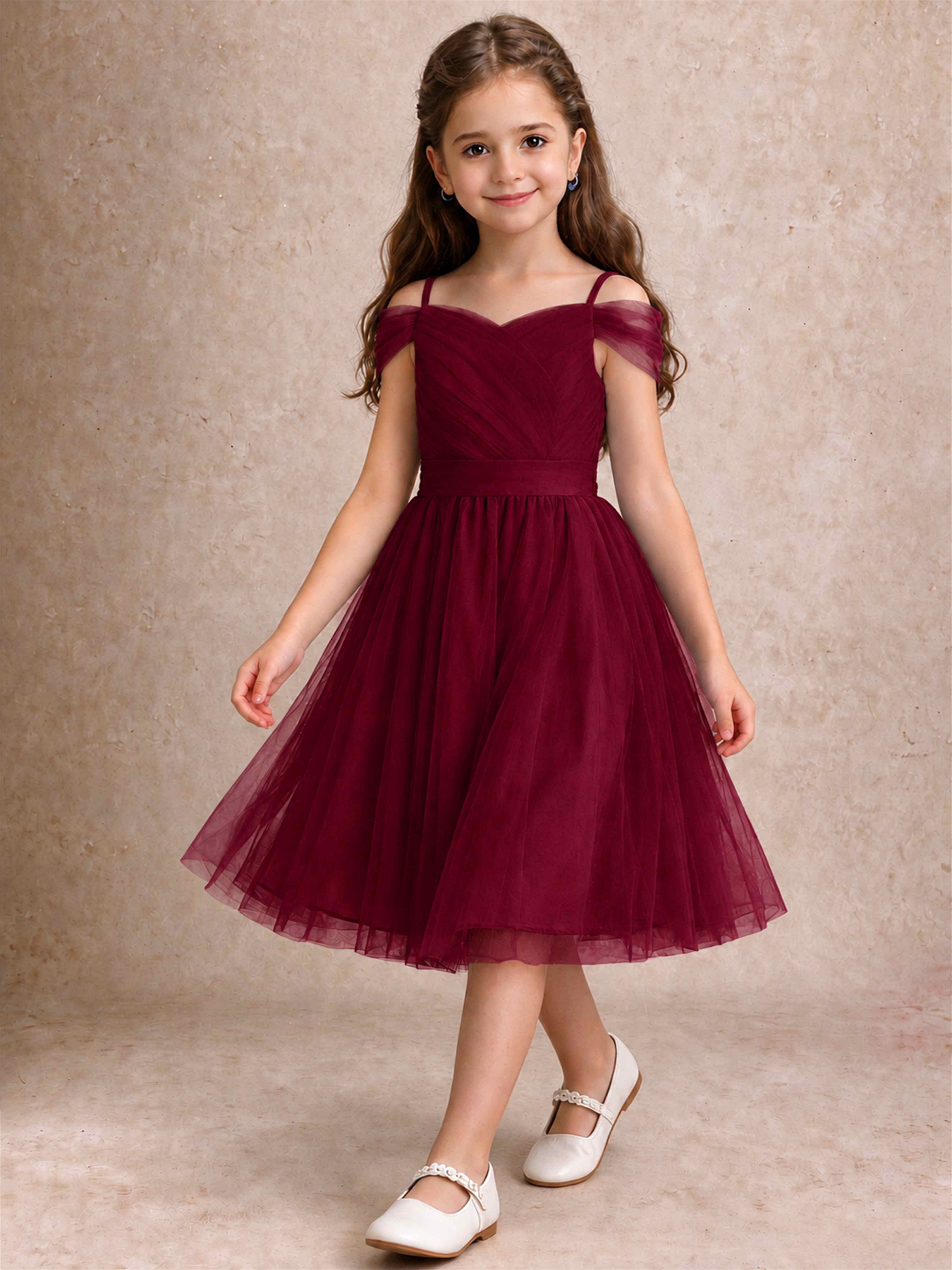 Off Shoulder Flower Girl Dresses Tulle Dress Ruched Bodice Wedding Par ...