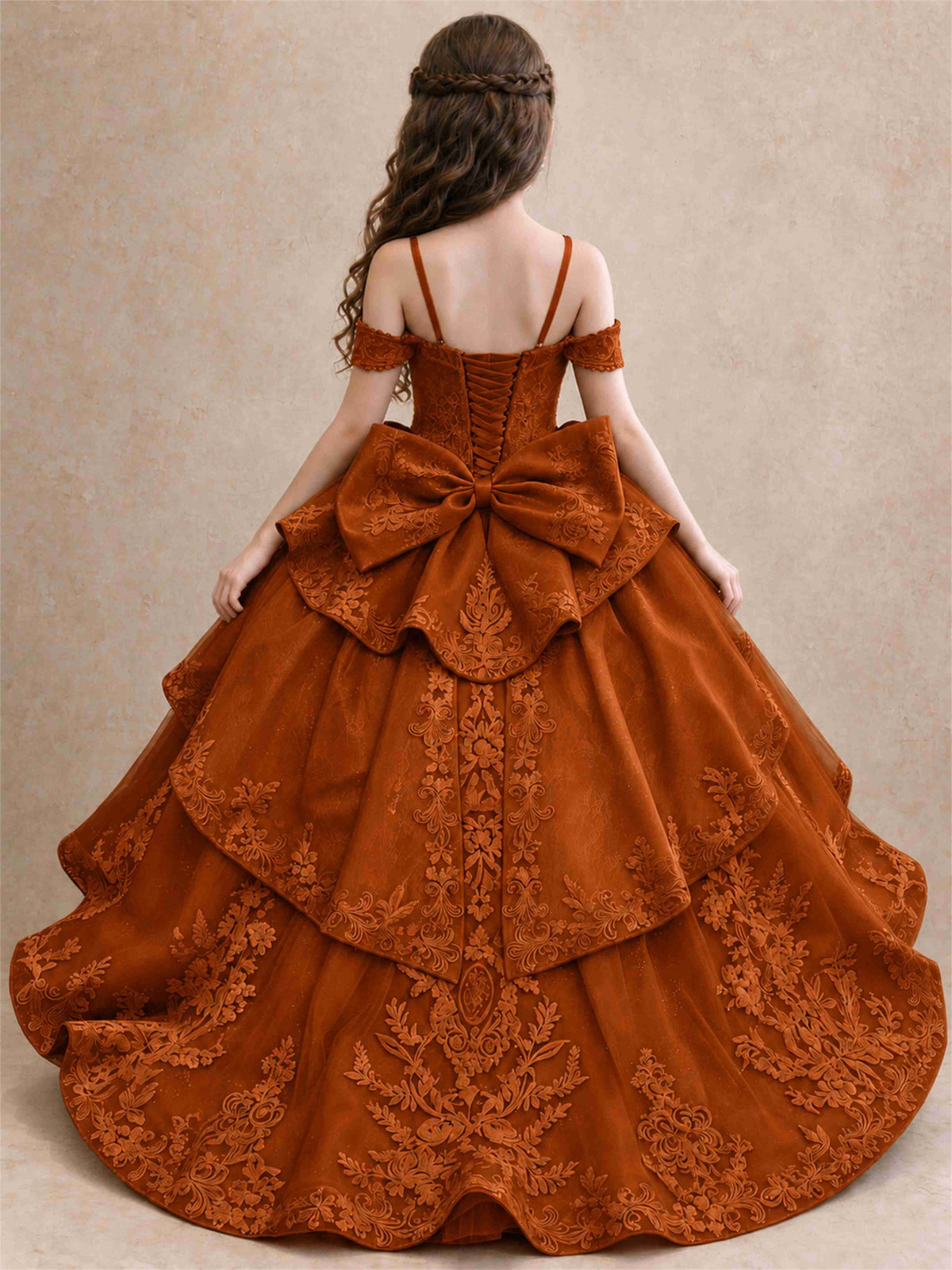 Off Shoulder Girls Pageant Dresses Lace Applique Layered Tulle Princess Ball Gown for Birthday Wedding