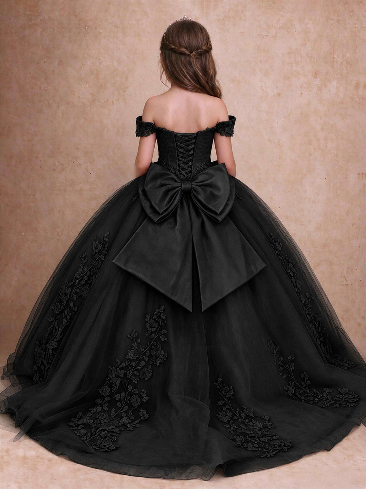 Off The Shoulder 3D Floral Lace Tulle Girls Pageant Dresses Princess Ball Gown
