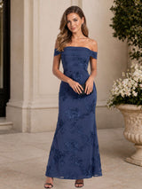 Off-The-Shoulder Floral Appliques Mermaid Ankle-Length Wedding Guest Dress