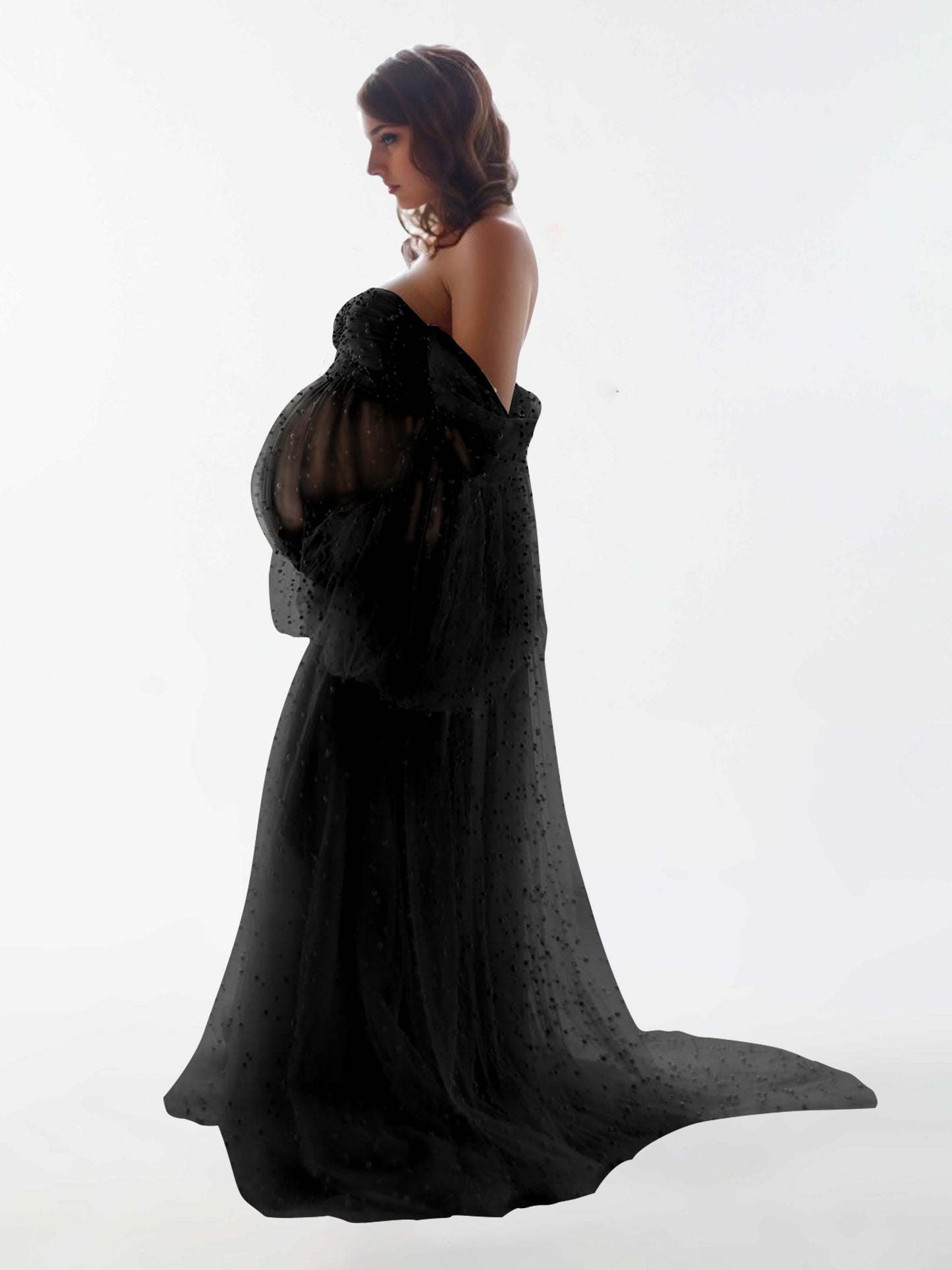 Off The Shoulder Pearl Tulle Robe for Maternity Photography Dresses