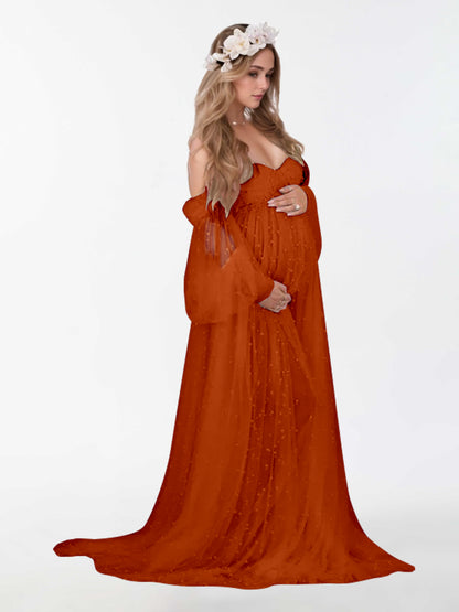 Off The Shoulder Pearl Tulle Robe for Maternity Photography Dresses