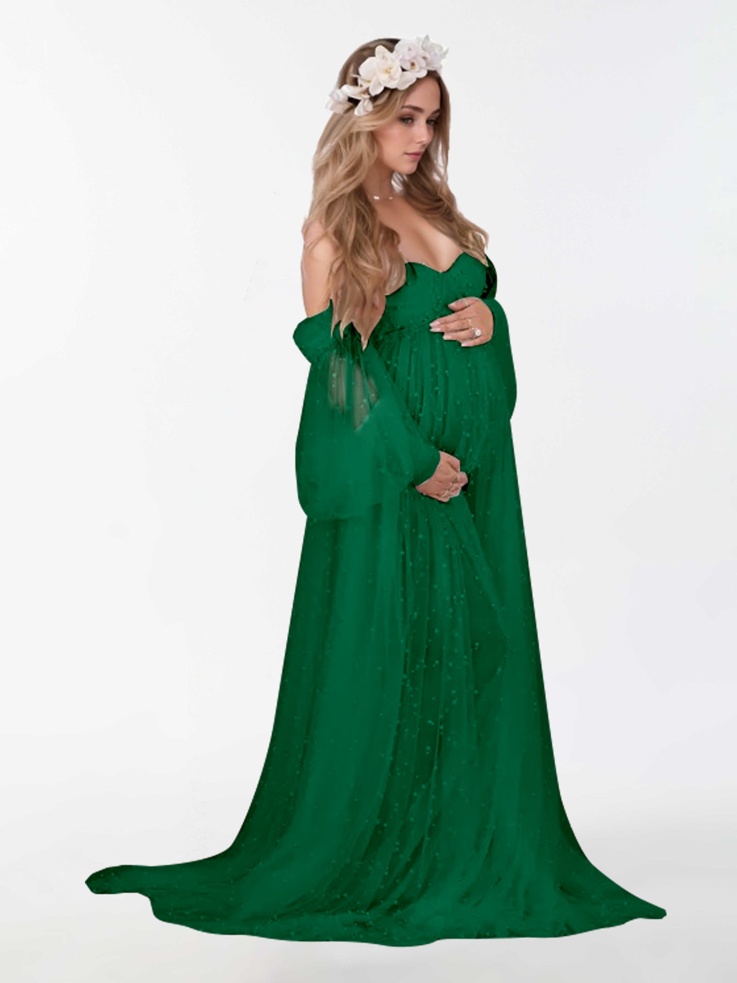 Off The Shoulder Pearl Tulle Robe for Maternity Photography Dresses