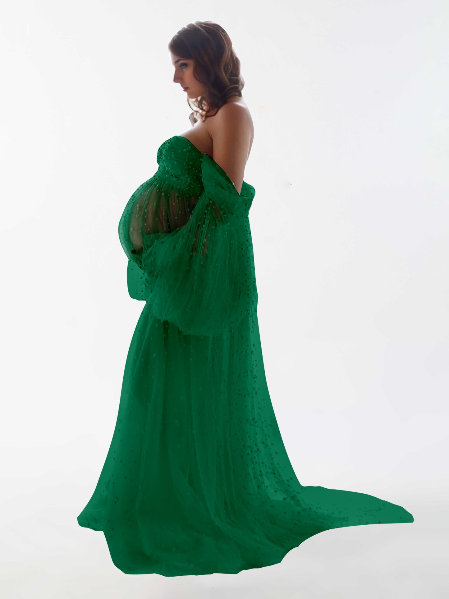 Off The Shoulder Pearl Tulle Robe for Maternity Photography Dresses