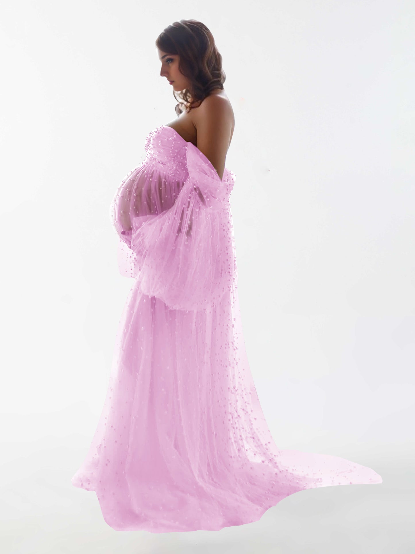 Off The Shoulder Pearl Tulle Robe for Maternity Photography Dresses