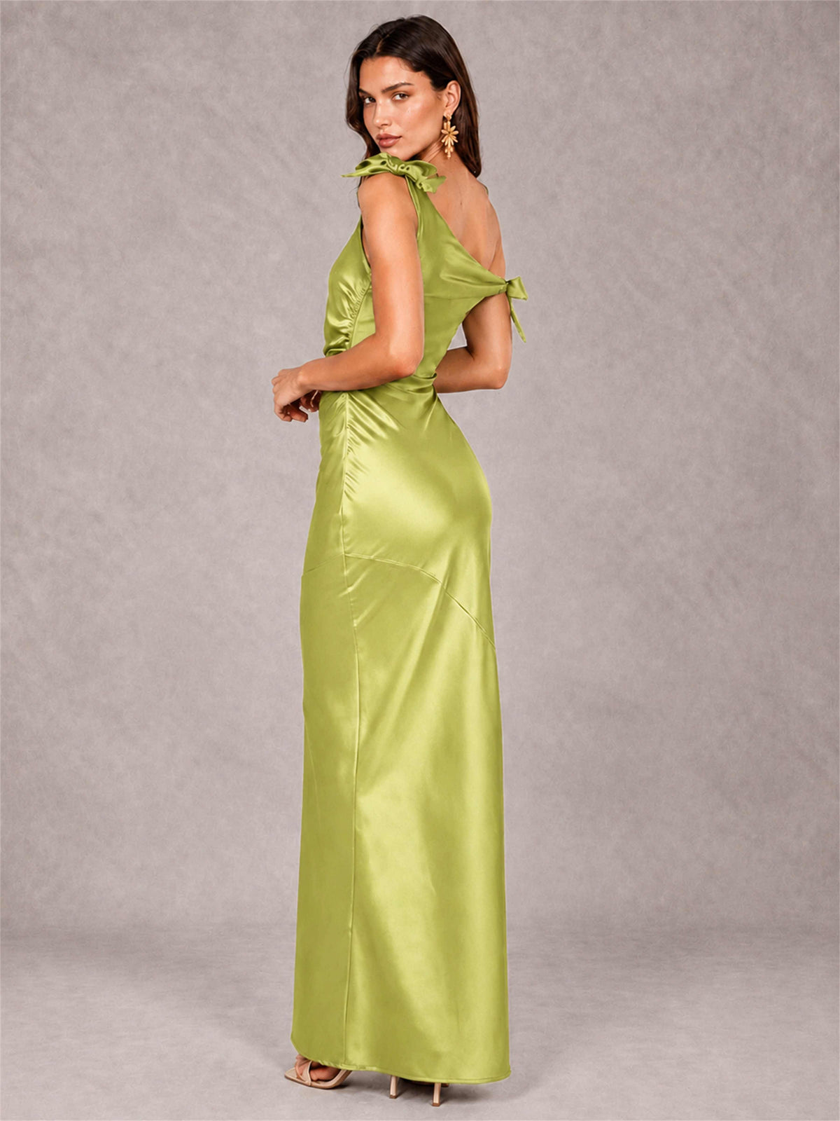 Off-The-Shoulder Ruched Sleeveless Mermaid Satin Wedding Guest Dress
