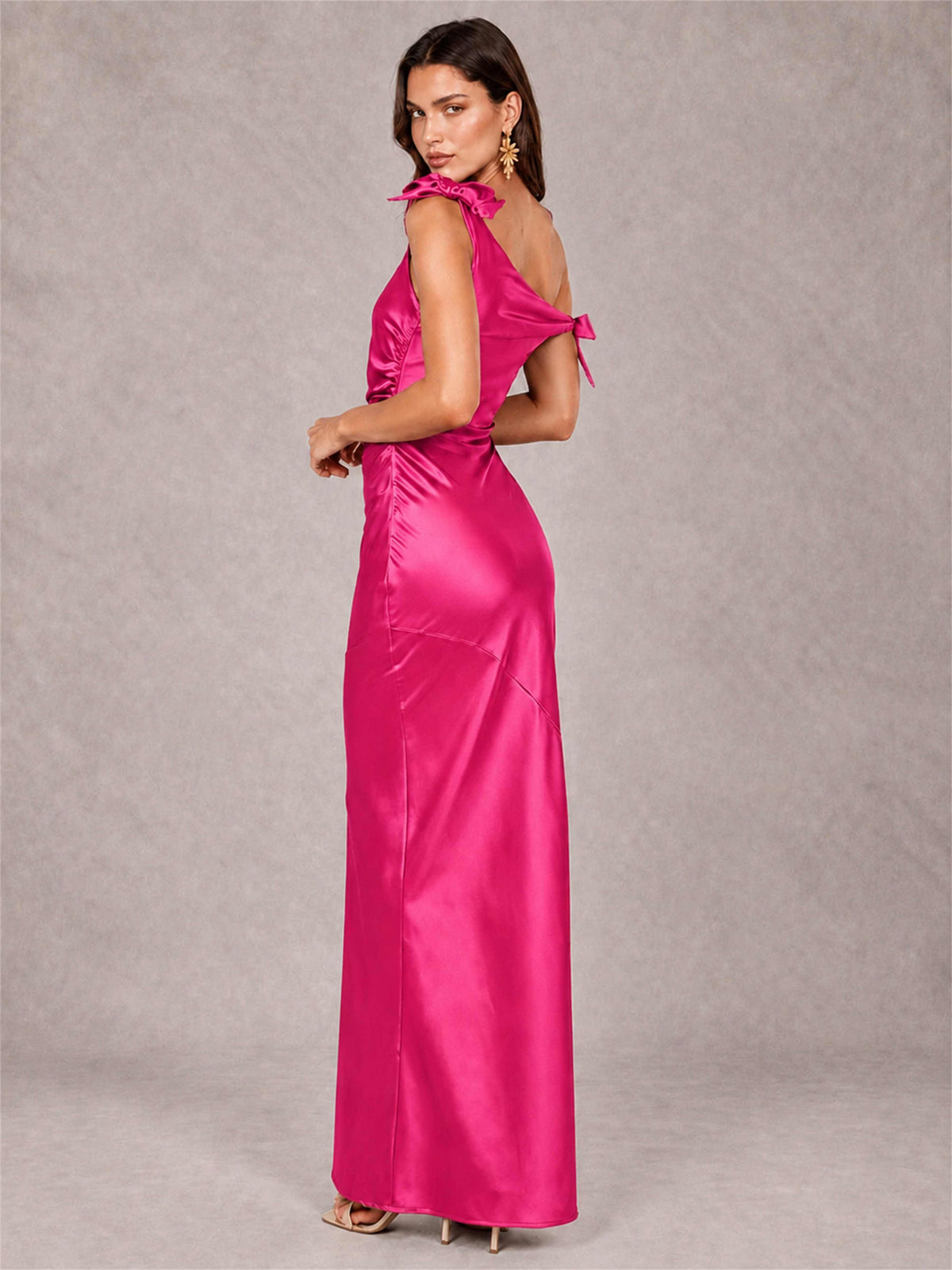 Off-The-Shoulder Ruched Sleeveless Mermaid Satin Wedding Guest Dress