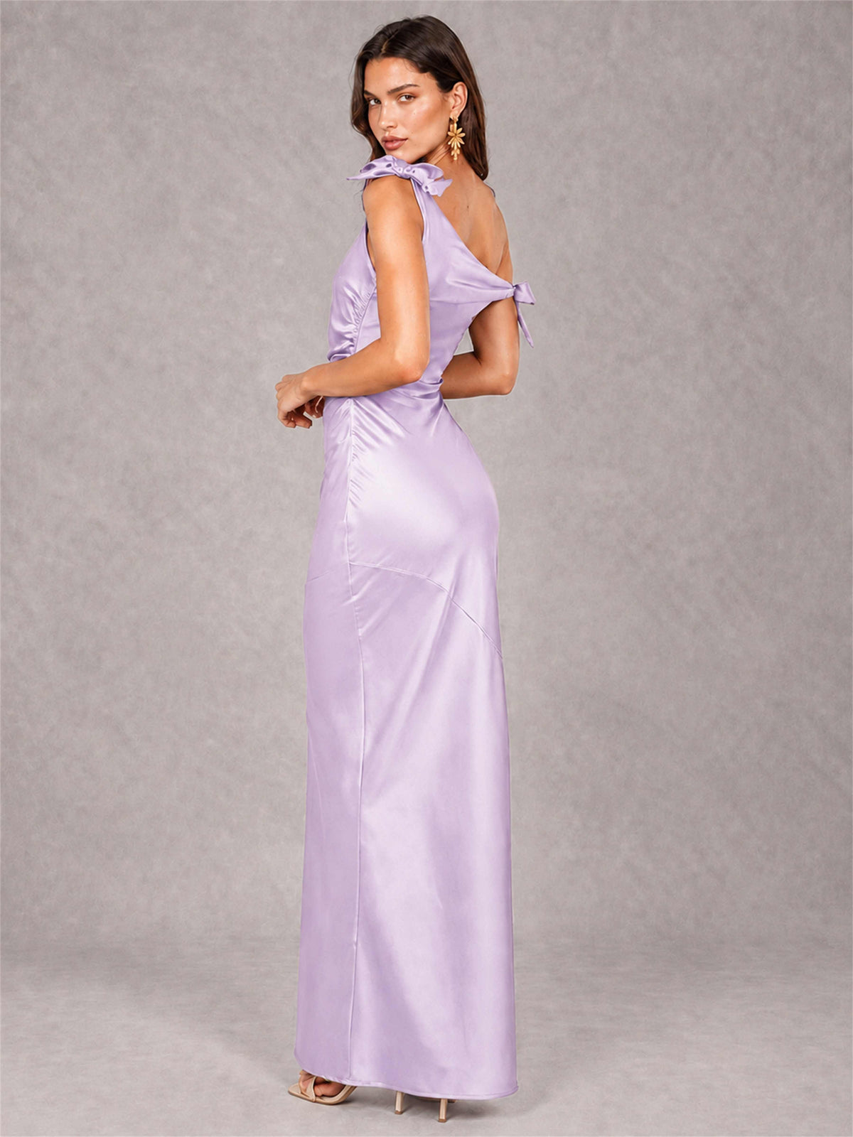 Off-The-Shoulder Ruched Sleeveless Mermaid Satin Wedding Guest Dress