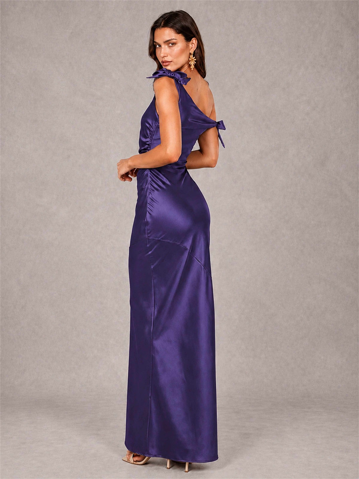 Off-The-Shoulder Ruched Sleeveless Mermaid Satin Wedding Guest Dress