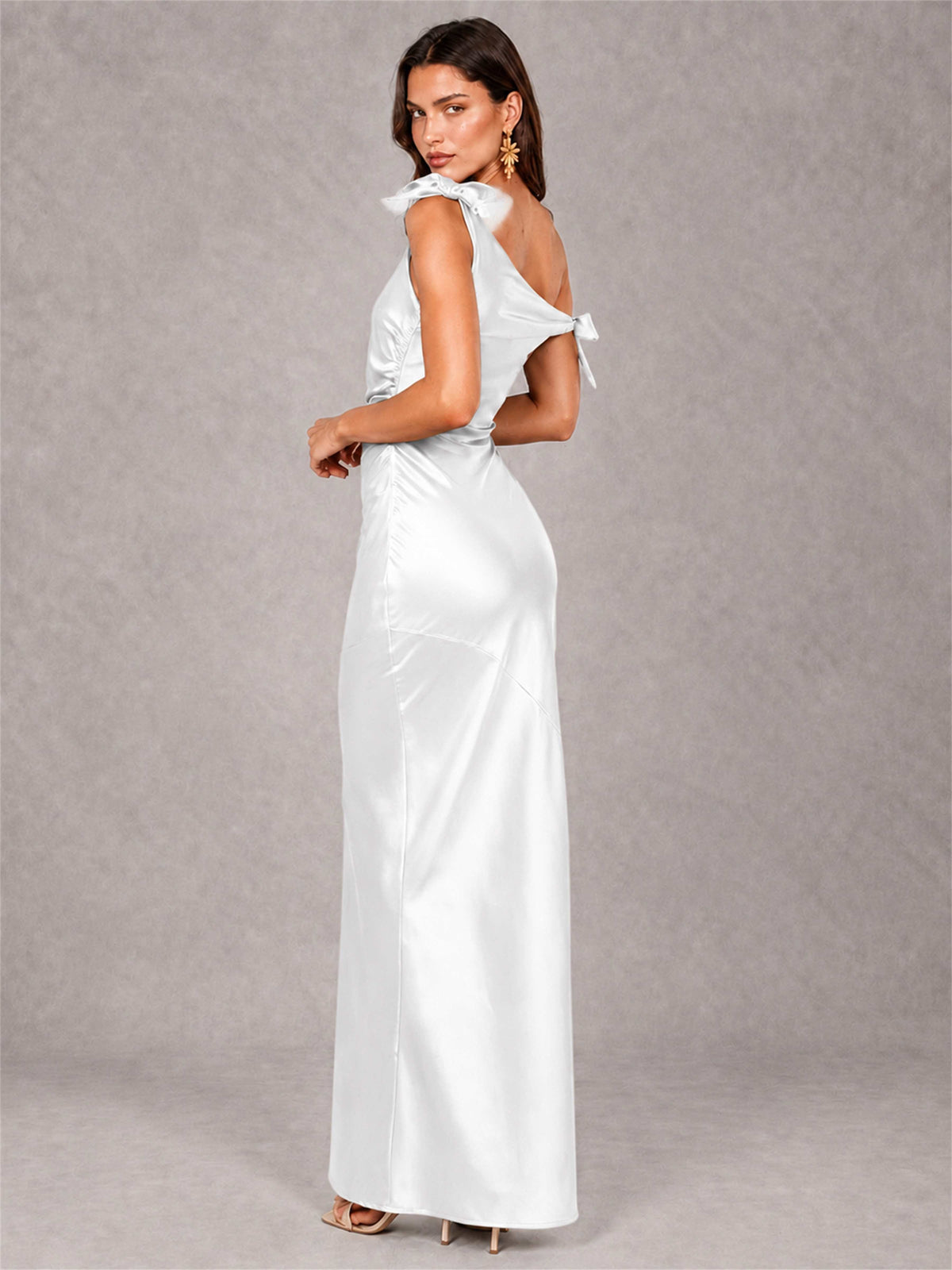 Off-The-Shoulder Ruched Sleeveless Mermaid Satin Wedding Guest Dress