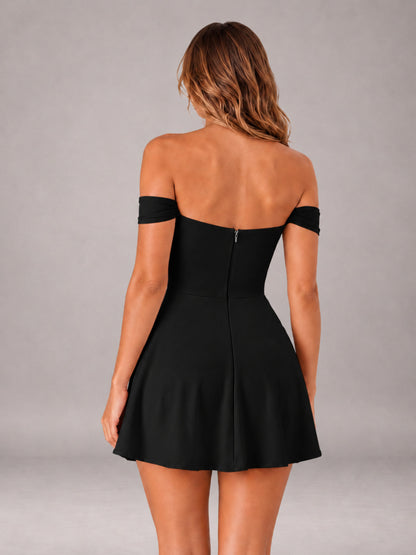 Black Off-The-Shoulder Sweetheart Ruched A-Line Mini Homecoming Dresses