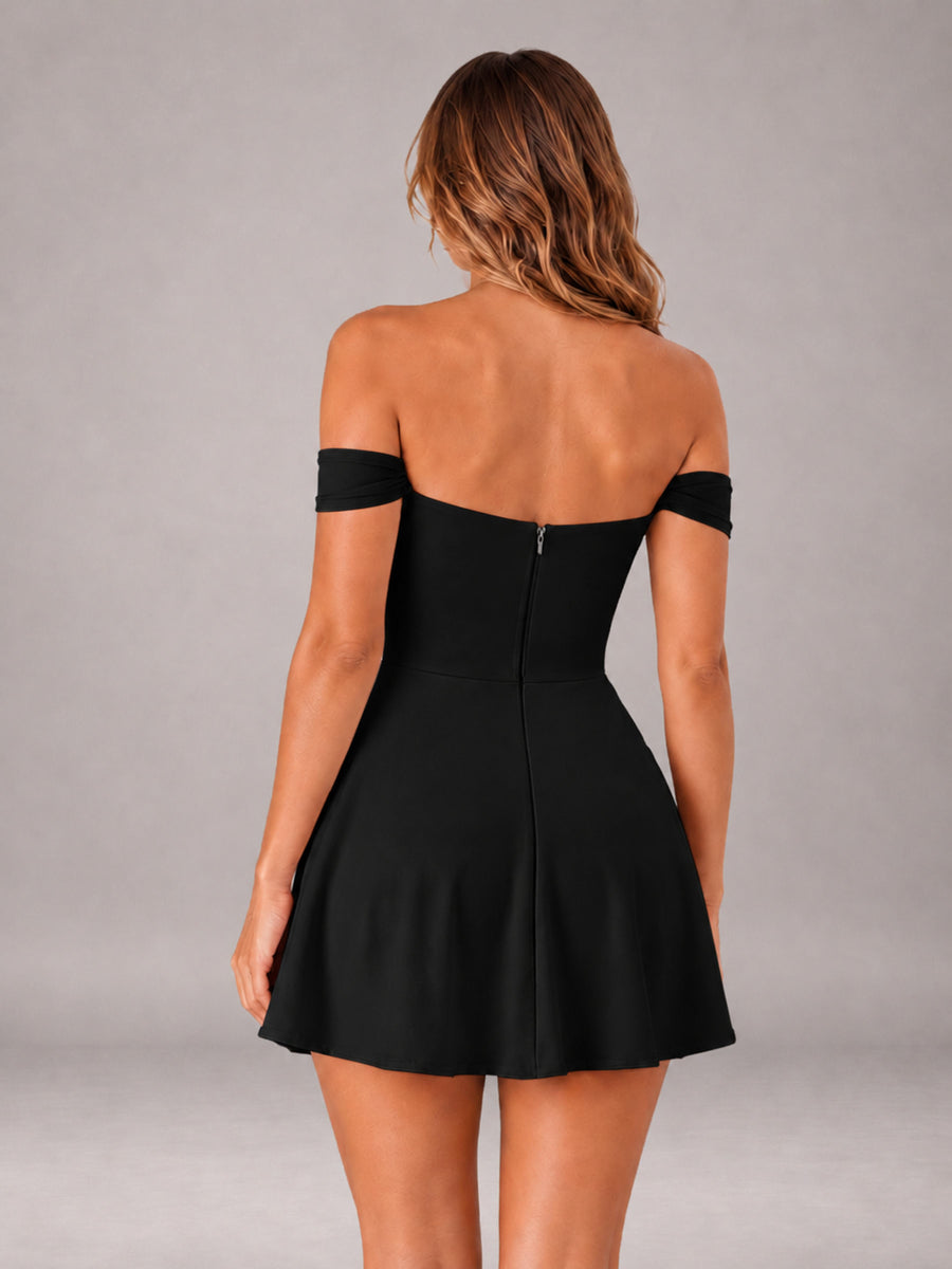 Black Off-The-Shoulder Sweetheart Ruched A-Line Mini Homecoming Dresses