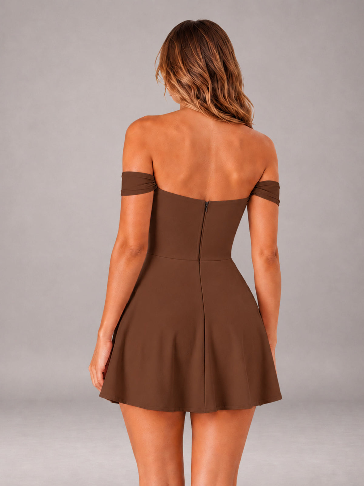 Brown Off-The-Shoulder Sweetheart Ruched A-Line Mini Homecoming Dresses