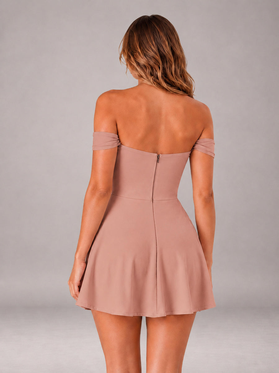 Dusty Rose Off-The-Shoulder Sweetheart Ruched A-Line Mini Homecoming Dresses