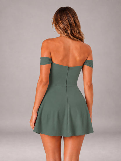 Eucalyptus Off-The-Shoulder Sweetheart Ruched A-Line Mini Homecoming Dresses