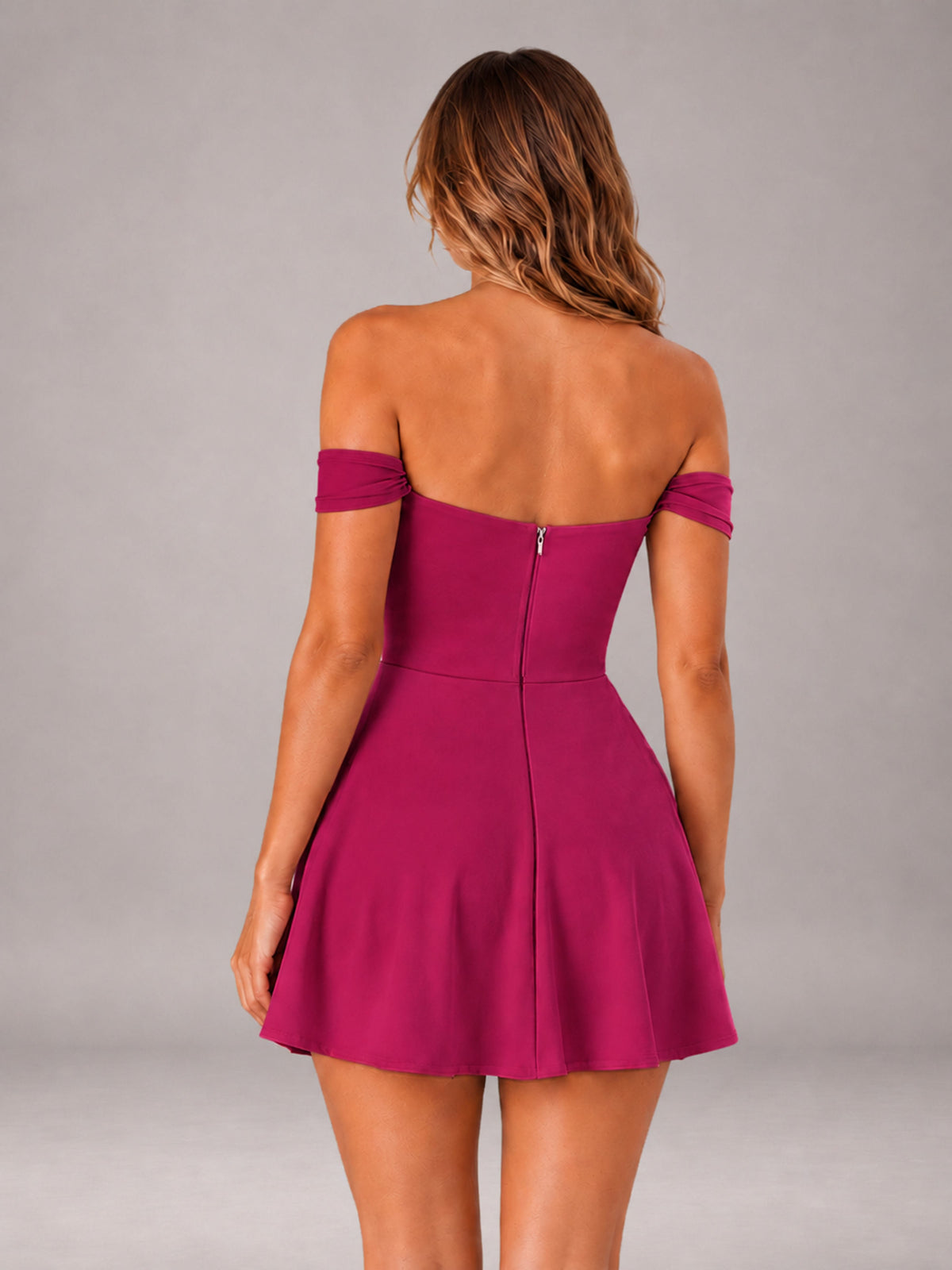 Fuchsia Off-The-Shoulder Sweetheart Ruched A-Line Mini Homecoming Dresses