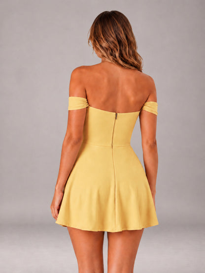 Gold Off-The-Shoulder Sweetheart Ruched A-Line Mini Homecoming Dresses