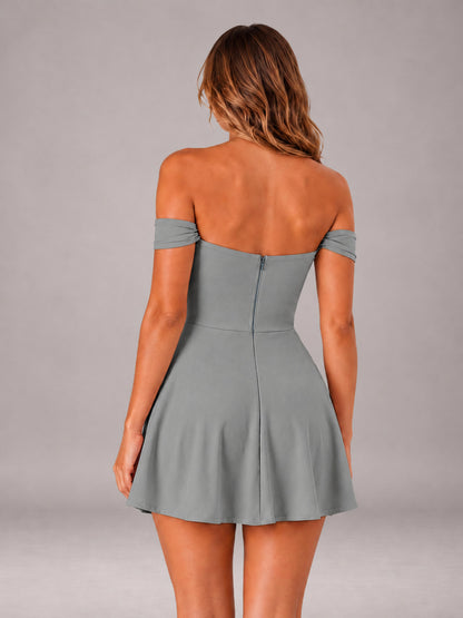 Grey Off-The-Shoulder Sweetheart Ruched A-Line Mini Homecoming Dresses