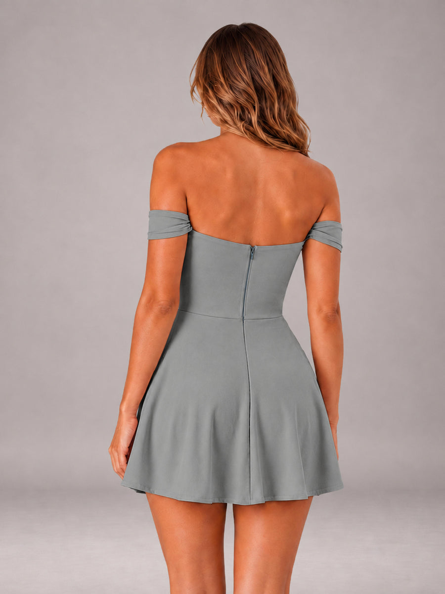 Grey Off-The-Shoulder Sweetheart Ruched A-Line Mini Homecoming Dresses