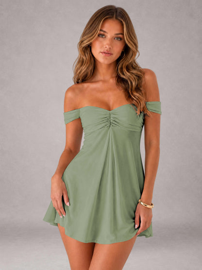 Dusty Sage Free Shipping Off-The-Shoulder Sweetheart Ruched A-Line Mini Homecoming Dress