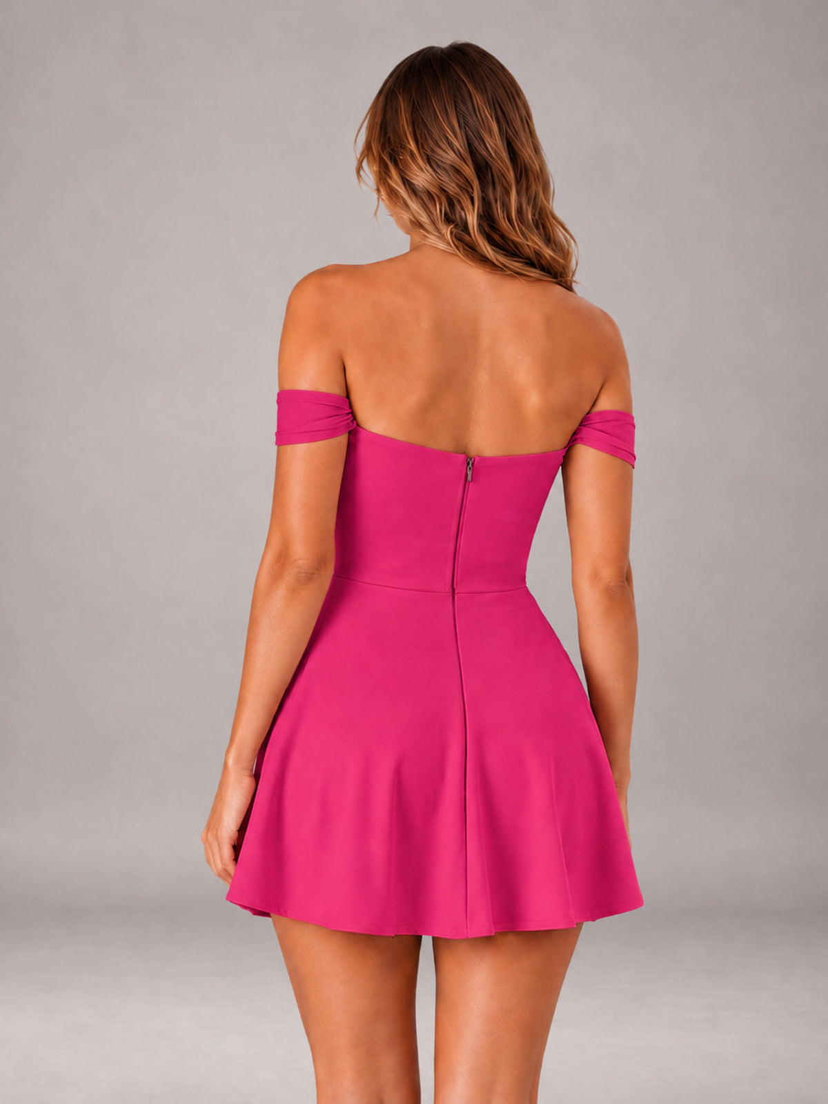 Hot Pink Off-The-Shoulder Sweetheart Ruched A-Line Mini Homecoming Dresses