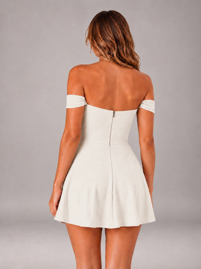 Ivory Off-The-Shoulder Sweetheart Ruched A-Line Mini Homecoming Dresses