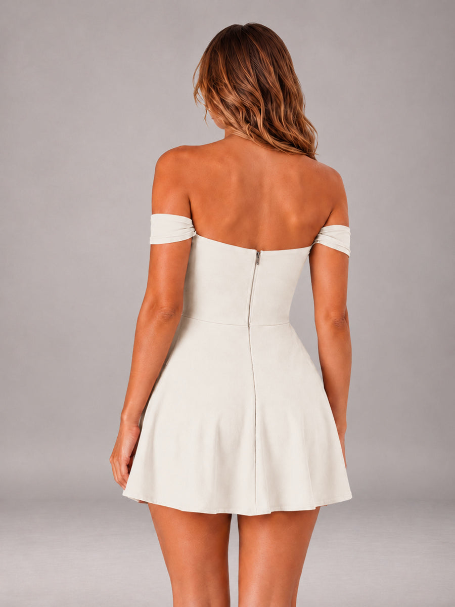 Ivory Off-The-Shoulder Sweetheart Ruched A-Line Mini Homecoming Dresses
